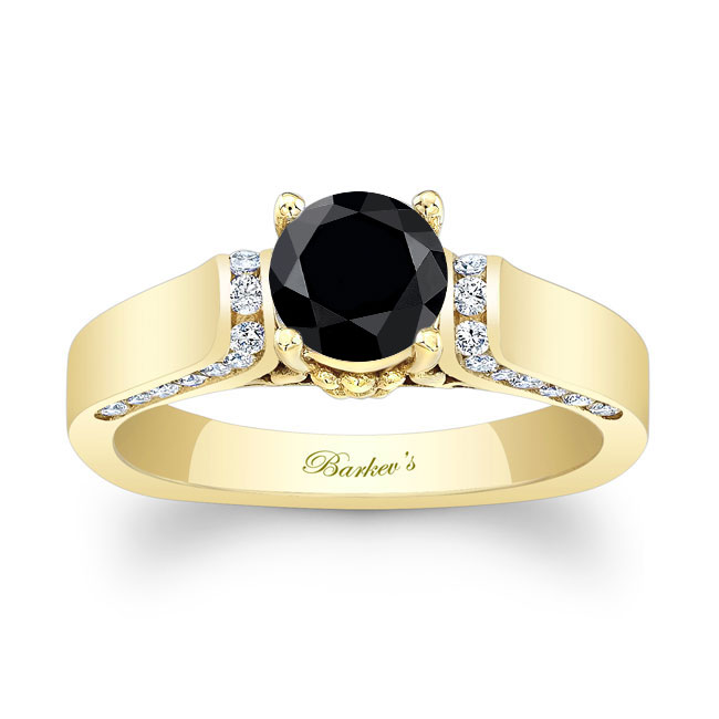 Yellow Gold Cathedral Setting Black And White Diamond Ring Image 1