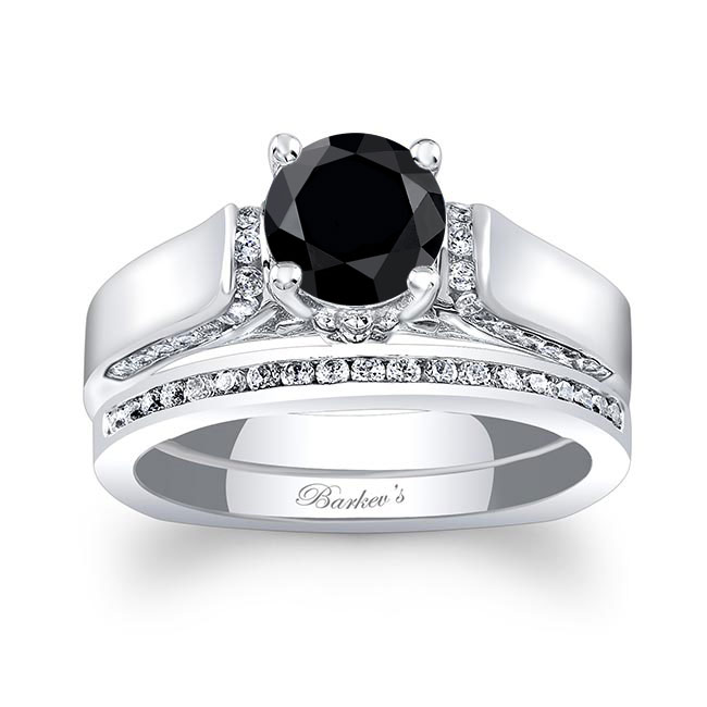  Cathedral Setting Black And White Diamond Ring Set Image 1
