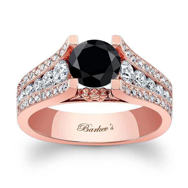 Rose Gold 3 Row Pave Black And White Diamond Ring