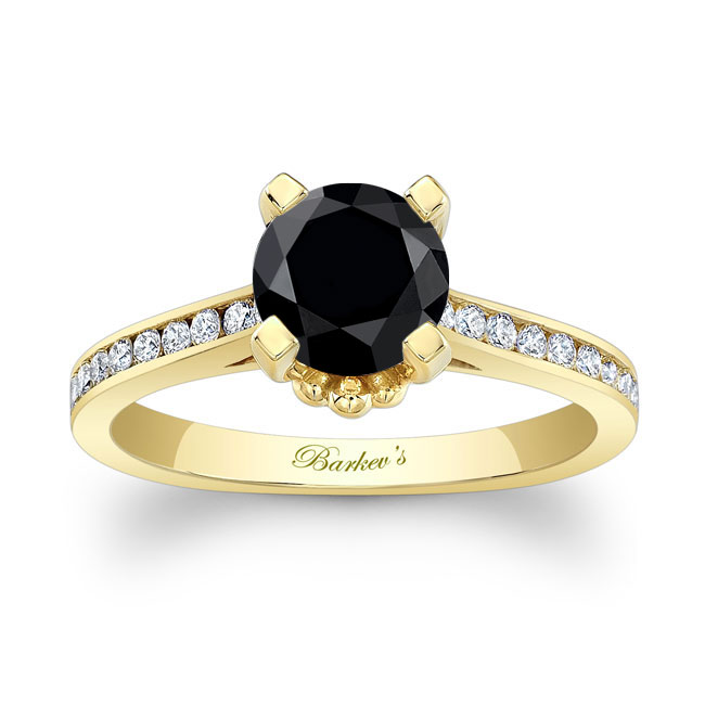 Yellow Gold Channel Set Black And White Diamond Ring