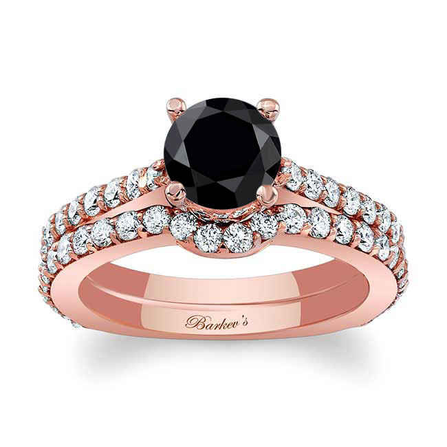 Rose Gold Traditional Black And White Diamond Ring Set