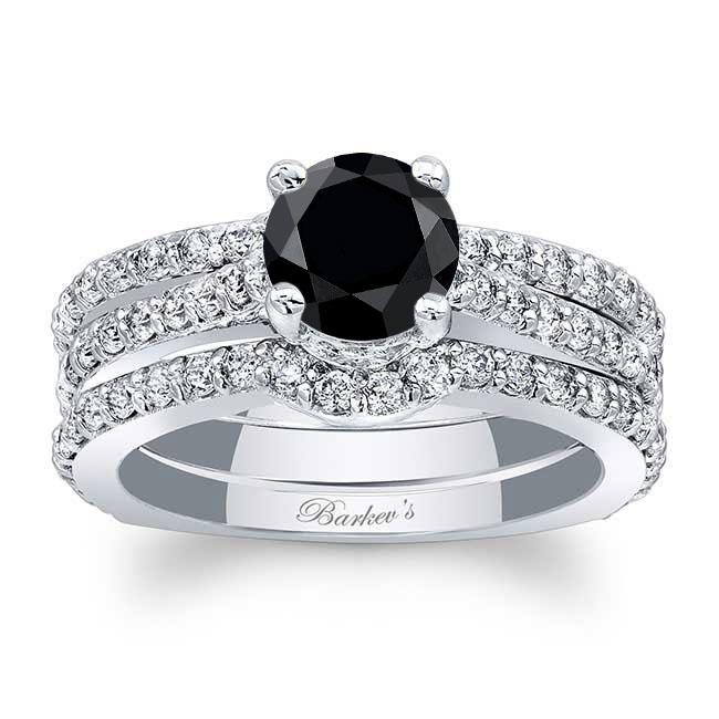 Traditional Black And White Diamond Ring Set With 2 Bands