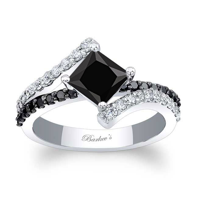  White Gold Kite Set Black Diamond Engagement Ring Image 1