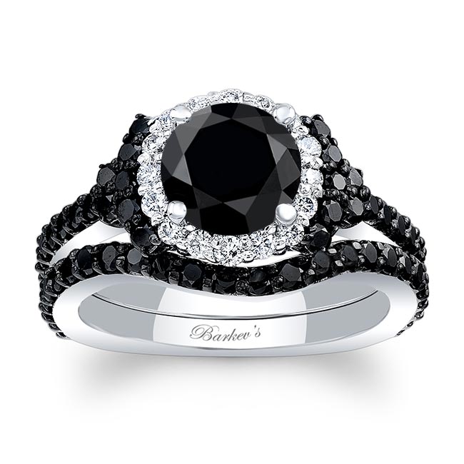  Black Diamond Cluster Wedding Ring Set Image 1
