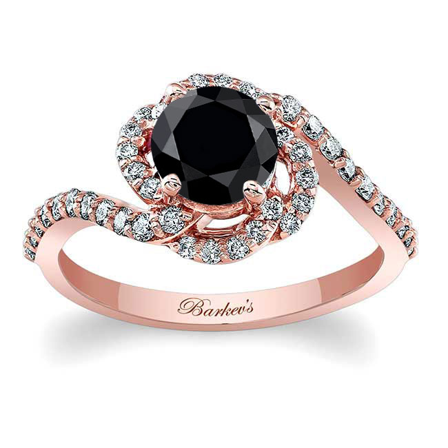 Rose Gold Thin Band Black And White Diamond Engagement Ring