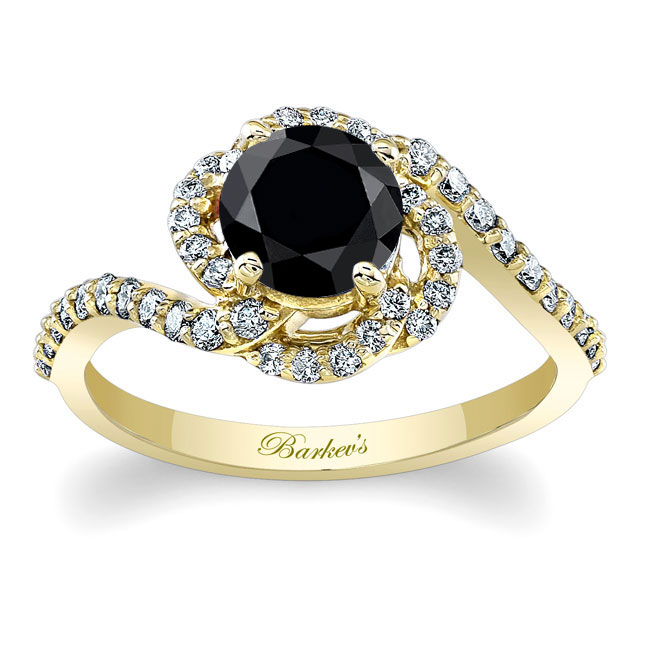 Yellow Gold Thin Band Black And White Diamond Engagement Ring