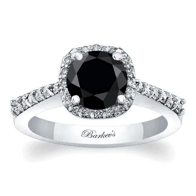 Platinum Round Black And White Diamond Halo Ring