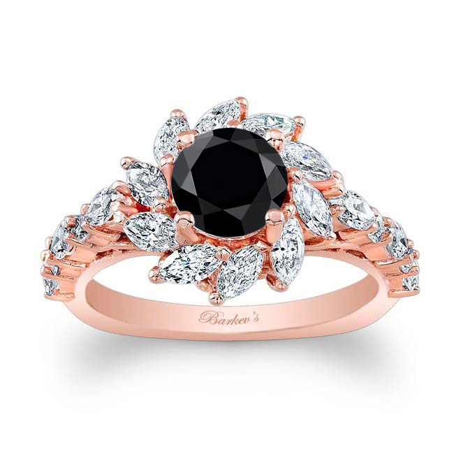  Rose Gold Black And White Diamond Sunflower Engagement Ring Image 1