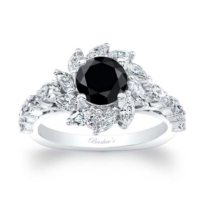 Platinum Black And White Diamond Sunflower Engagement Ring Image 1