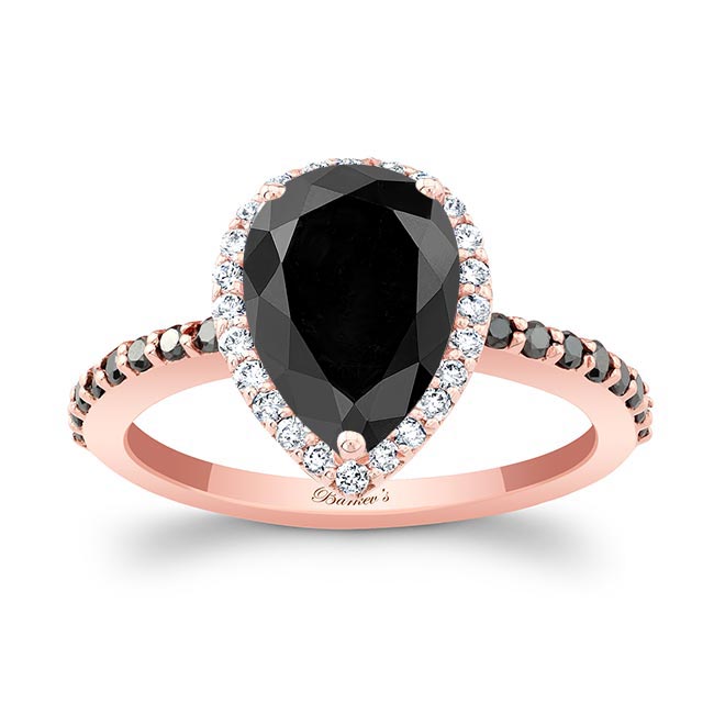 Rose Gold Pear Shaped Black Diamond Ring