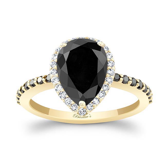 Yellow Gold Pear Shaped Black Diamond Ring