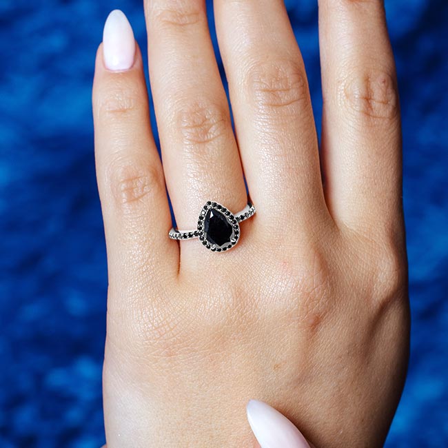Platinum Black Diamond Pear Shaped Ring Image 3