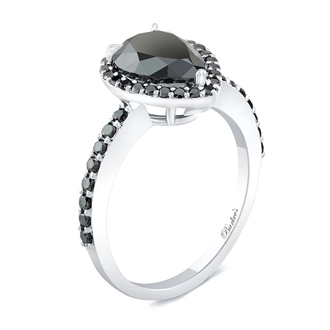 White Gold Black Diamond Pear Shaped Ring Image 2
