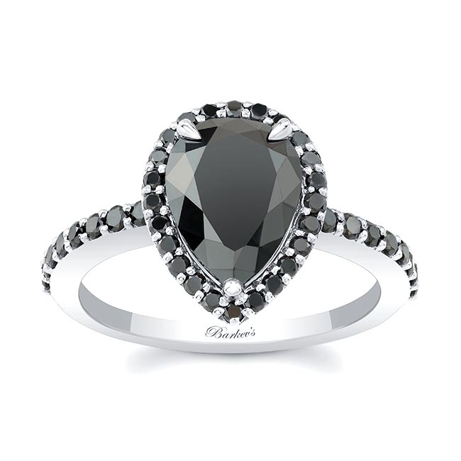 Platinum Black Diamond Pear Shaped Ring