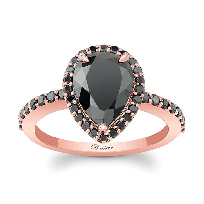 Rose Gold Black Diamond Pear Shaped Ring