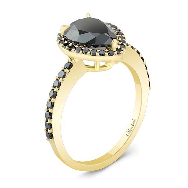 Yellow Gold Black Diamond Pear Shaped Ring Image 2