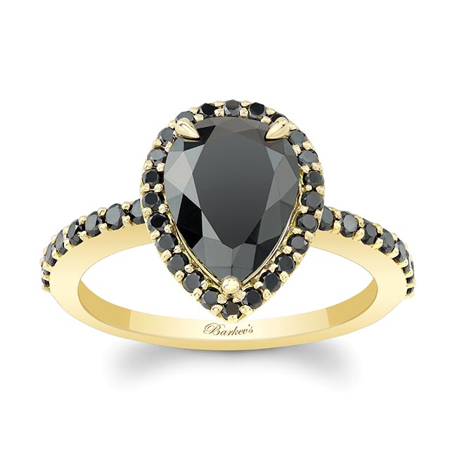 Yellow Gold Black Diamond Pear Shaped Ring