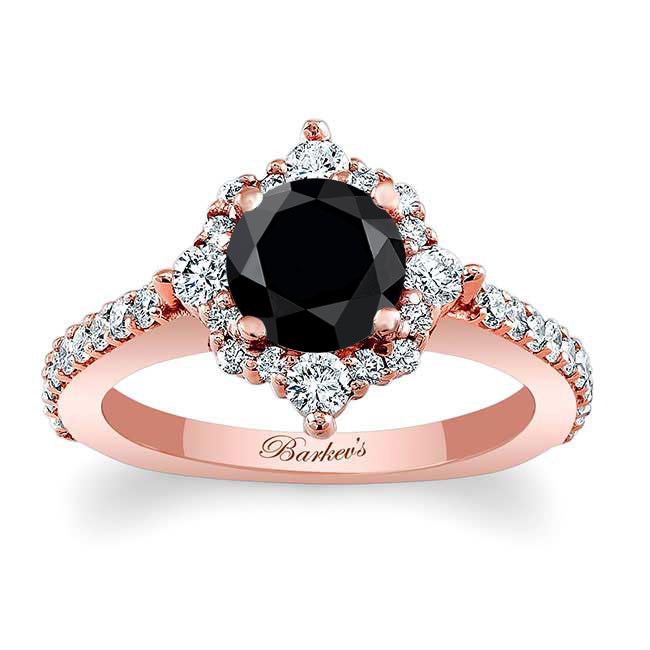 Rose Gold Classic Halo Black And White Diamond Engagement Ring