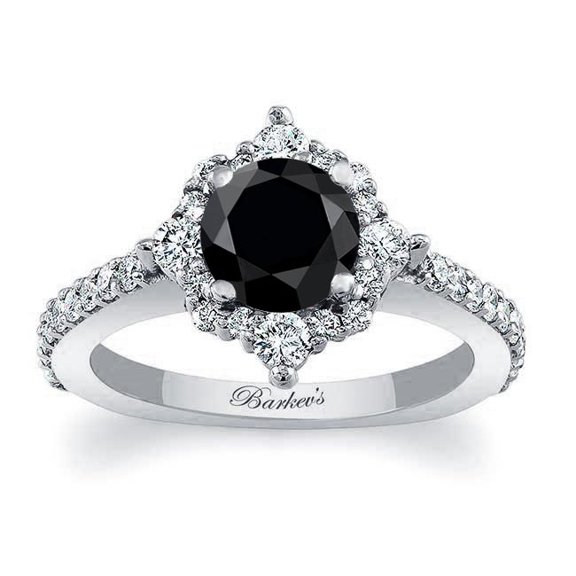 White Gold Classic Halo Black And White Diamond Engagement Ring