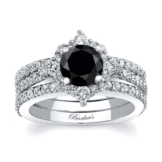 Classic Halo Black And White Diamond Bridal Set With 2 Bands