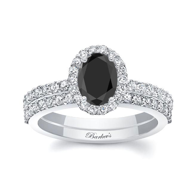 Platinum Oval Halo Black And White Diamond Wedding Set Image 1