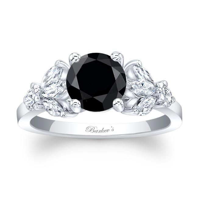 Platinum Marquise And Round Black And White Diamond Ring