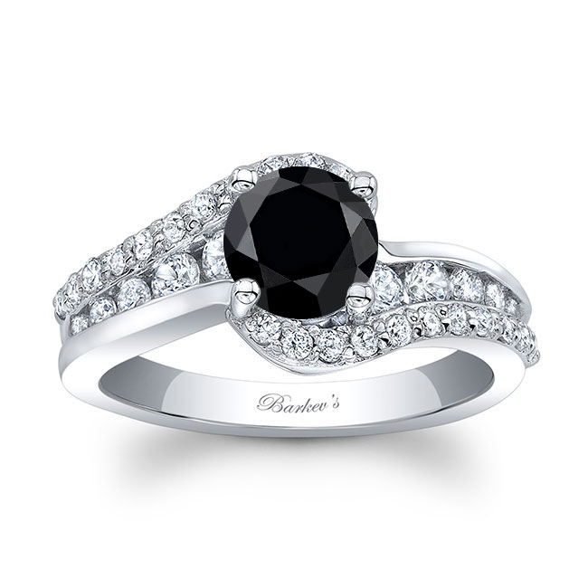  Curved Black And White Diamond Engagement Ring Image 1