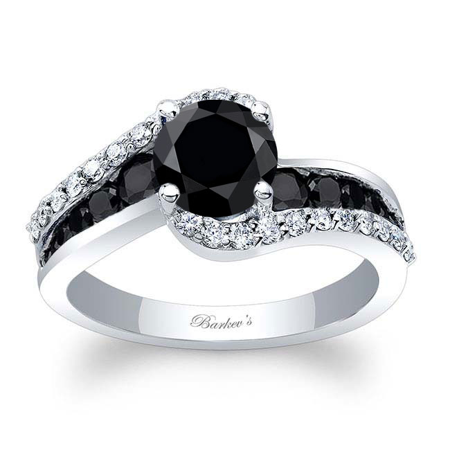  White Gold Curved Black Diamond Engagement Ring Image 1
