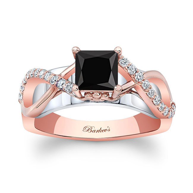 Rose Gold Black And White Diamond Cathedral Engagement Ring