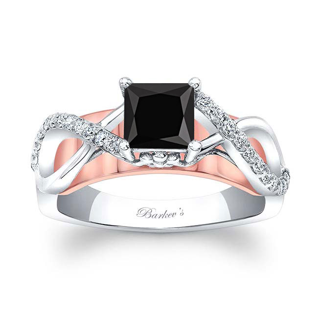 White Rose Gold Black And White Diamond Cathedral Engagement Ring