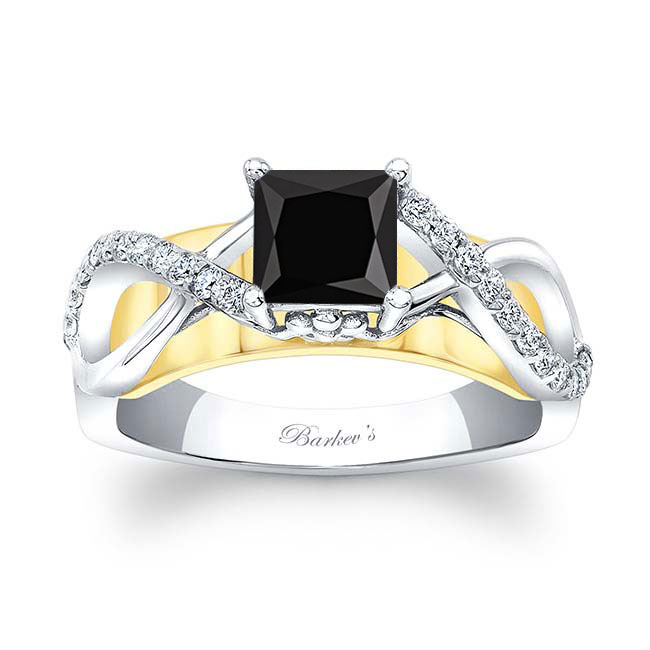 White Yellow Gold Black And White Diamond Cathedral Engagement Ring