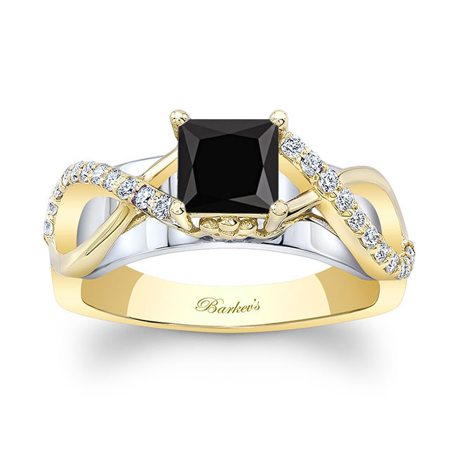 Yellow Gold Black And White Diamond Cathedral Engagement Ring