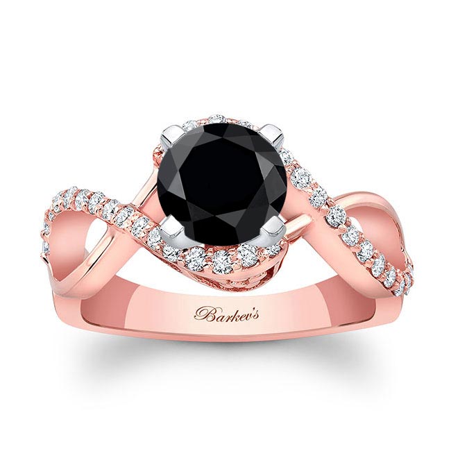 Rose Gold Black And White Diamond Infinity Twist Engagement Ring