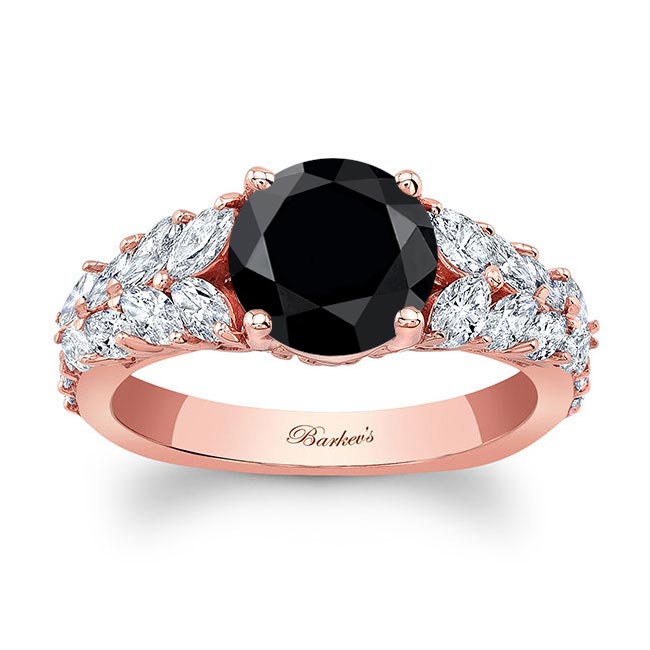 Rose Gold 2 Carat Round Black And White Diamond Engagement Ring