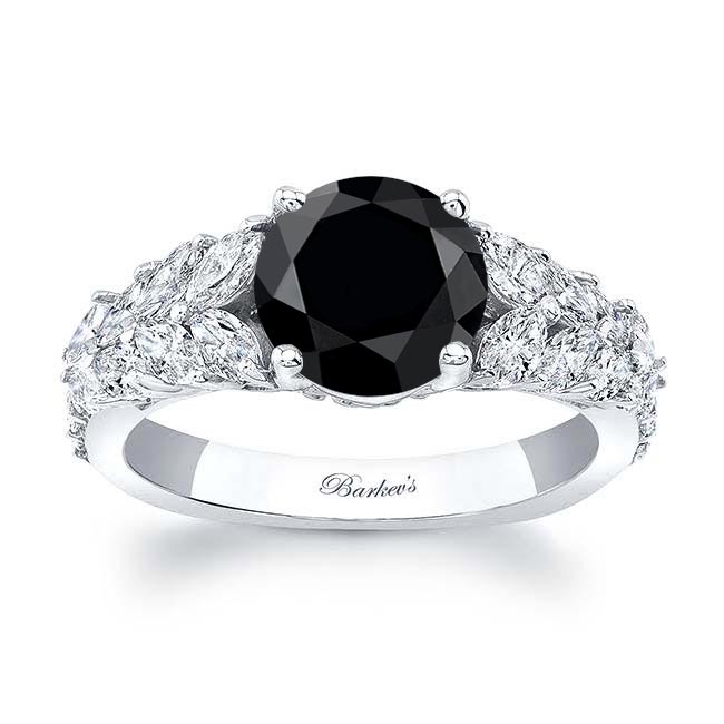 White Gold 2 Carat Round Black And White Diamond Engagement Ring