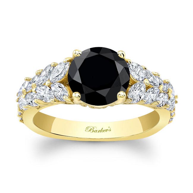 Yellow Gold 2 Carat Round Black And White Diamond Engagement Ring