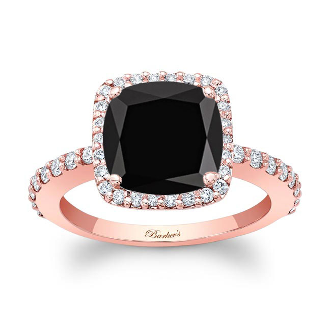 Rose Gold 2 Carat Cushion Cut Black And White Diamond Halo Engagement Ring