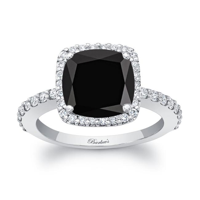  2 Carat Cushion Cut Black And White Diamond Halo Engagement Ring Image 1