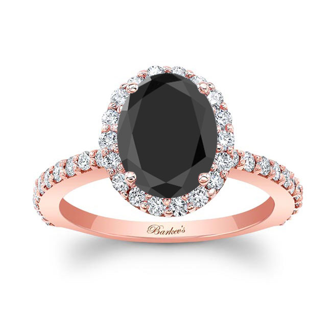  Rose Gold 2 Carat Oval Black And White Diamond Halo Engagement Ring Image 1