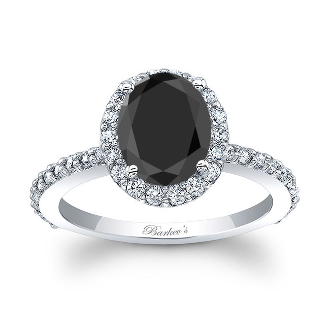  White Gold 2 Carat Oval Black And White Diamond Halo Engagement Ring Image 1
