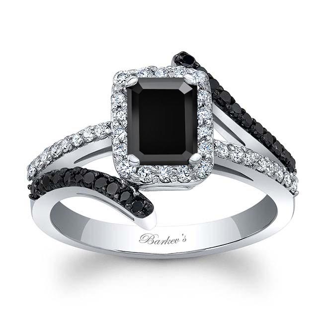  Emerald Cut Black Diamond Halo Engagement Ring Image 4