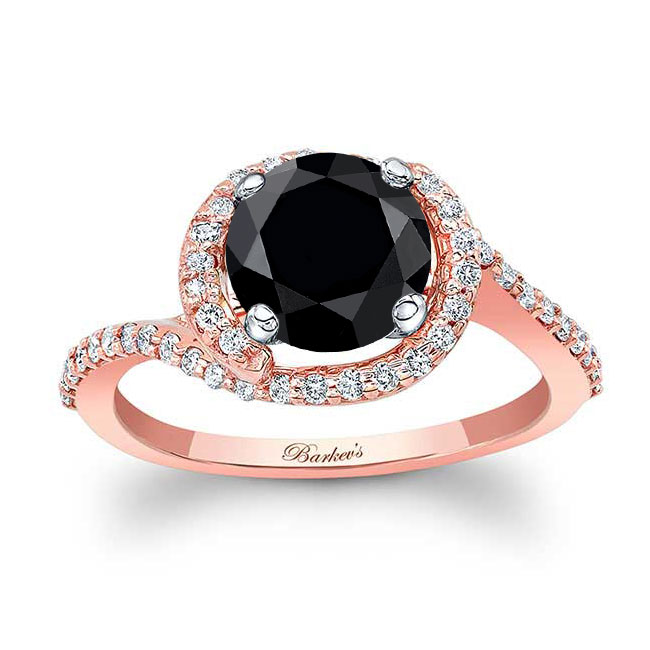  Rose Gold Black And White Diamond Half Halo Engagement Ring Image 1
