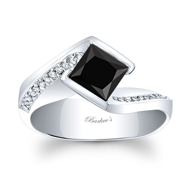  White Gold Vintage Bypass Black And White Diamond Ring Image 1