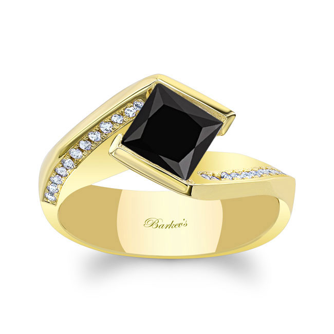  Yellow Gold Vintage Bypass Black And White Diamond Ring Image 1