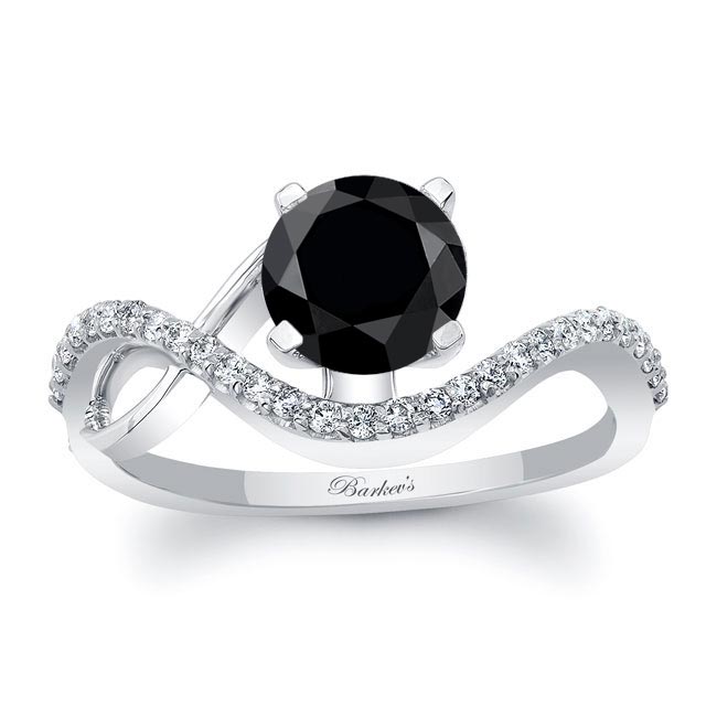 White Gold Curved Black And White Diamond Wedding Ring