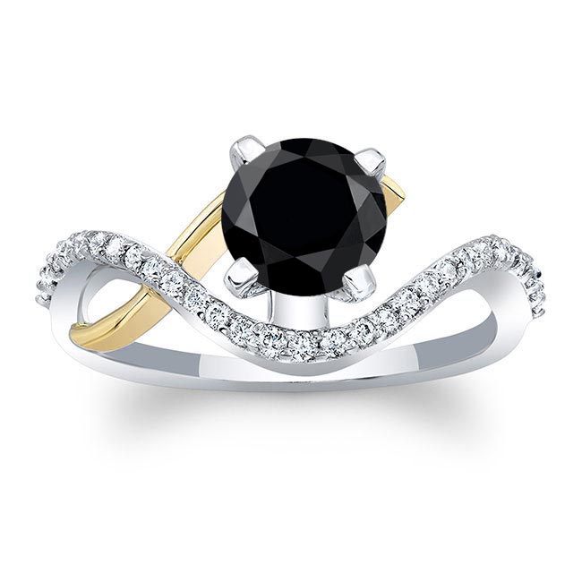 White Yellow Gold Curved Black And White Diamond Wedding Ring