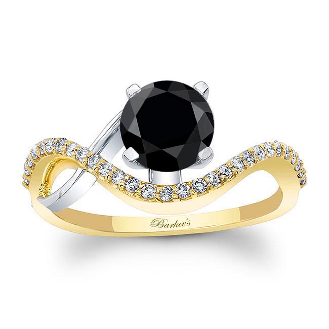 Yellow Gold Curved Black And White Diamond Wedding Ring