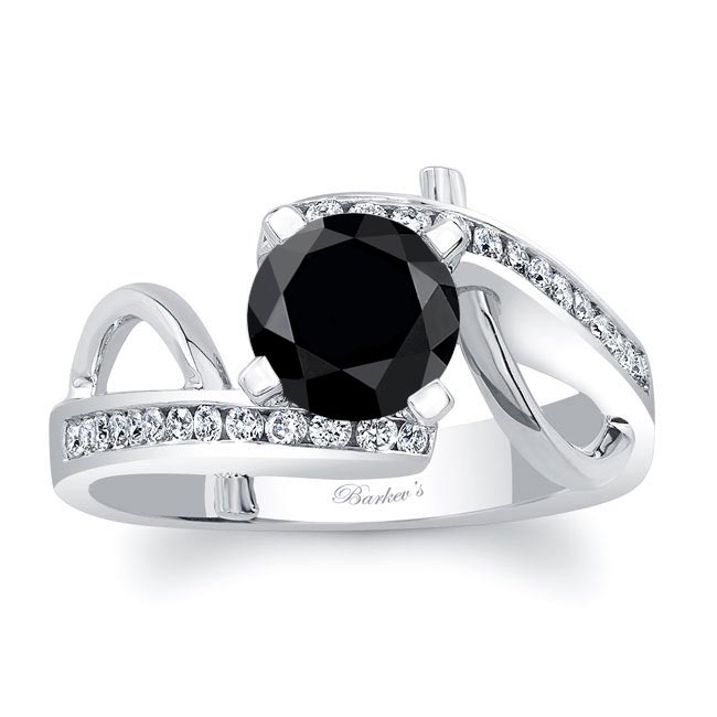 White Gold Curved Trim Black And White Diamond Engagement Ring