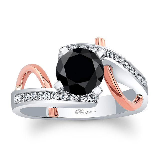 White Rose Gold Curved Trim Black And White Diamond Engagement Ring