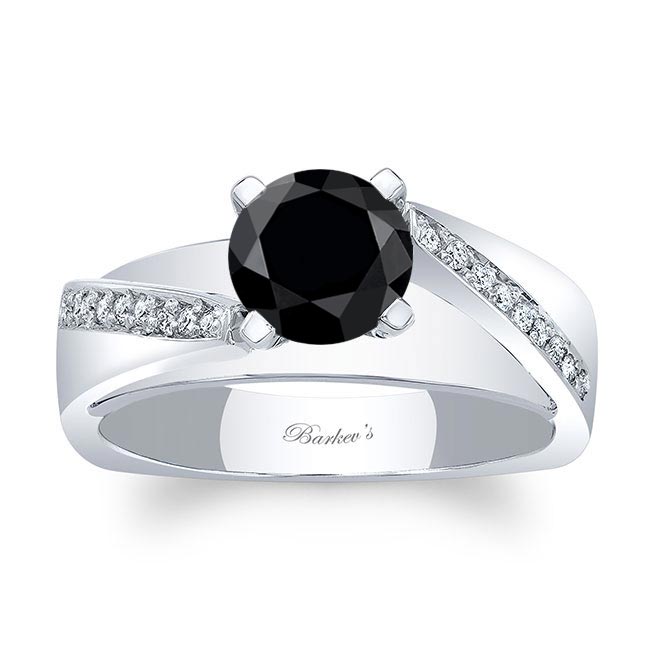 White Gold Split Shank Pave Black And White Diamond Engagement Ring